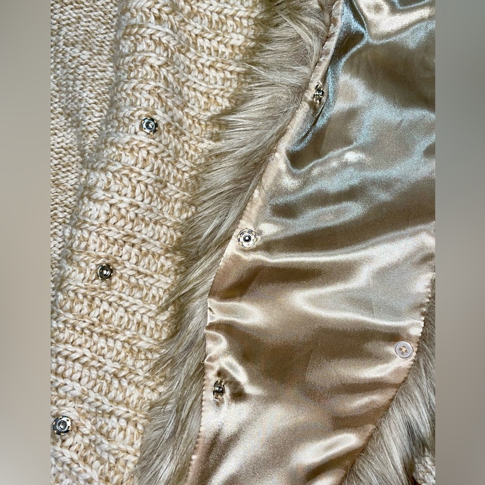 Express size small tan belted wrap sweater with fur collar - Picture 6 of 9